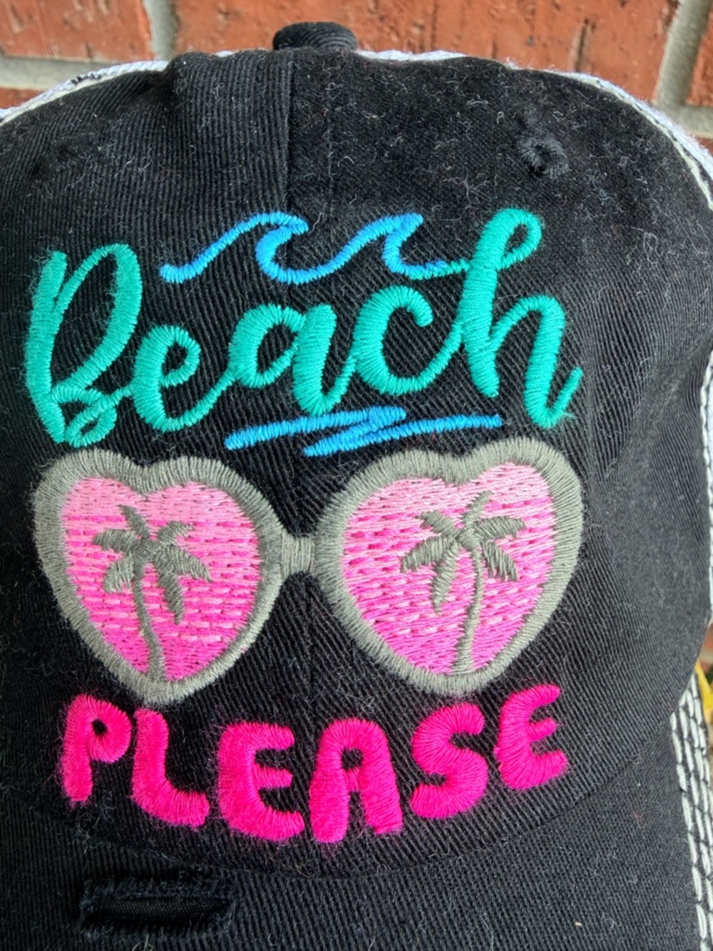 KBETHOS Black and White Trucker Hat with Teal, Pink & Hot Pink Embroidery - Picture 3 of 6